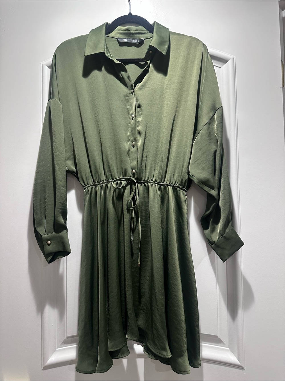 Zara Olive Drawstring Shirt Dress